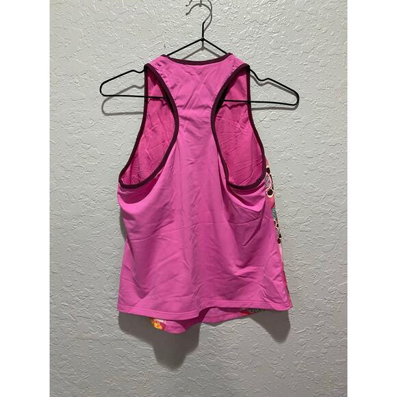 Athleta Vintage Raceback Athletic Pink Tank Retro Floral Size L Y2k - Picture 4 of 4